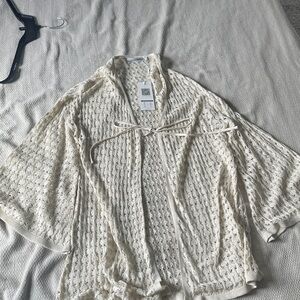 Lightweight Crochet Tie-Front Women’s Sweater Cardigan - Cream